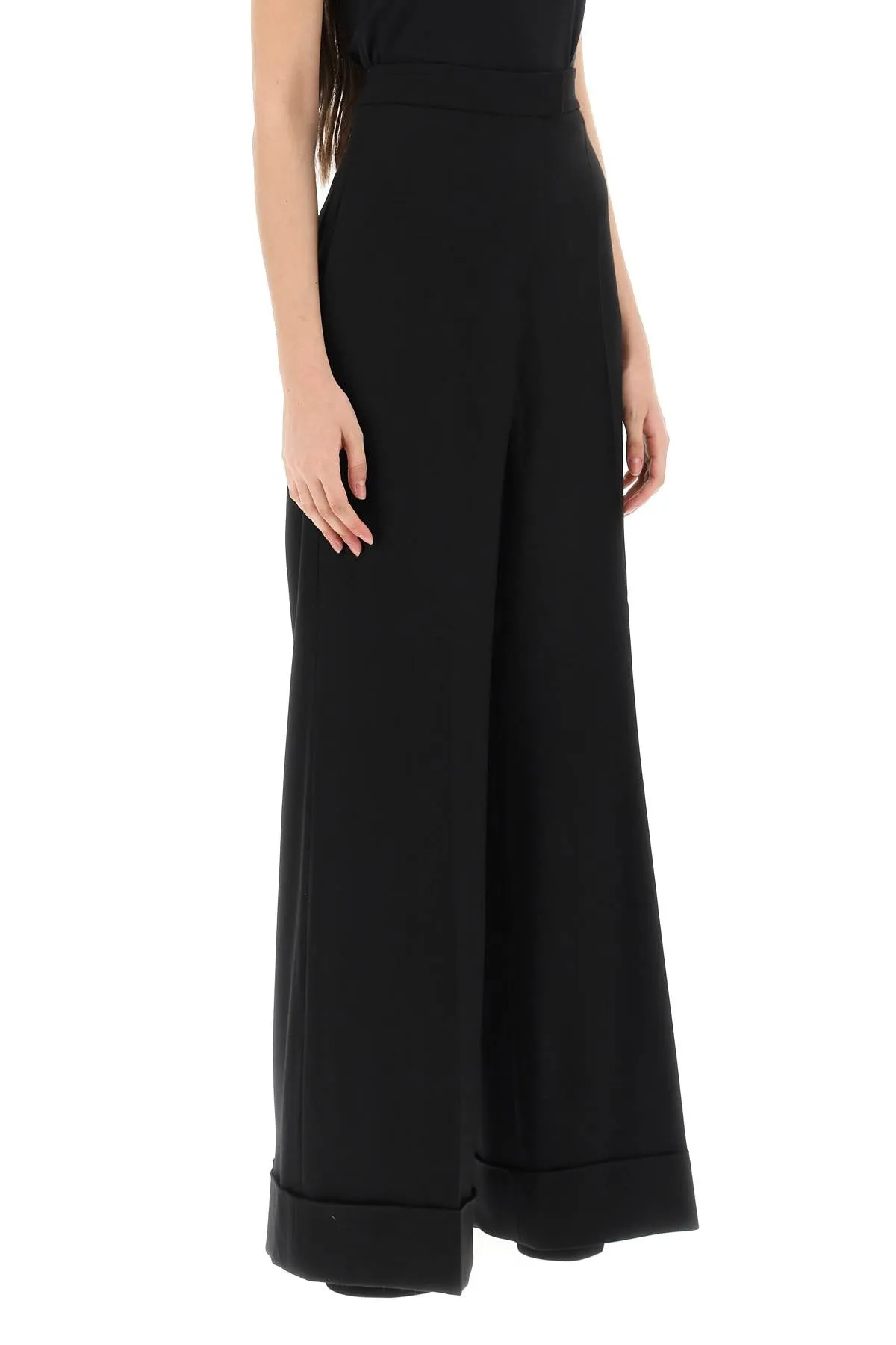 cuffed palazzo trousers in wool gabardine