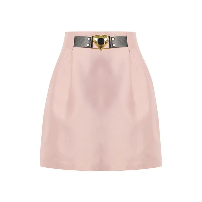 Custom embossed belt high-waisted puffy short skirt - Nia