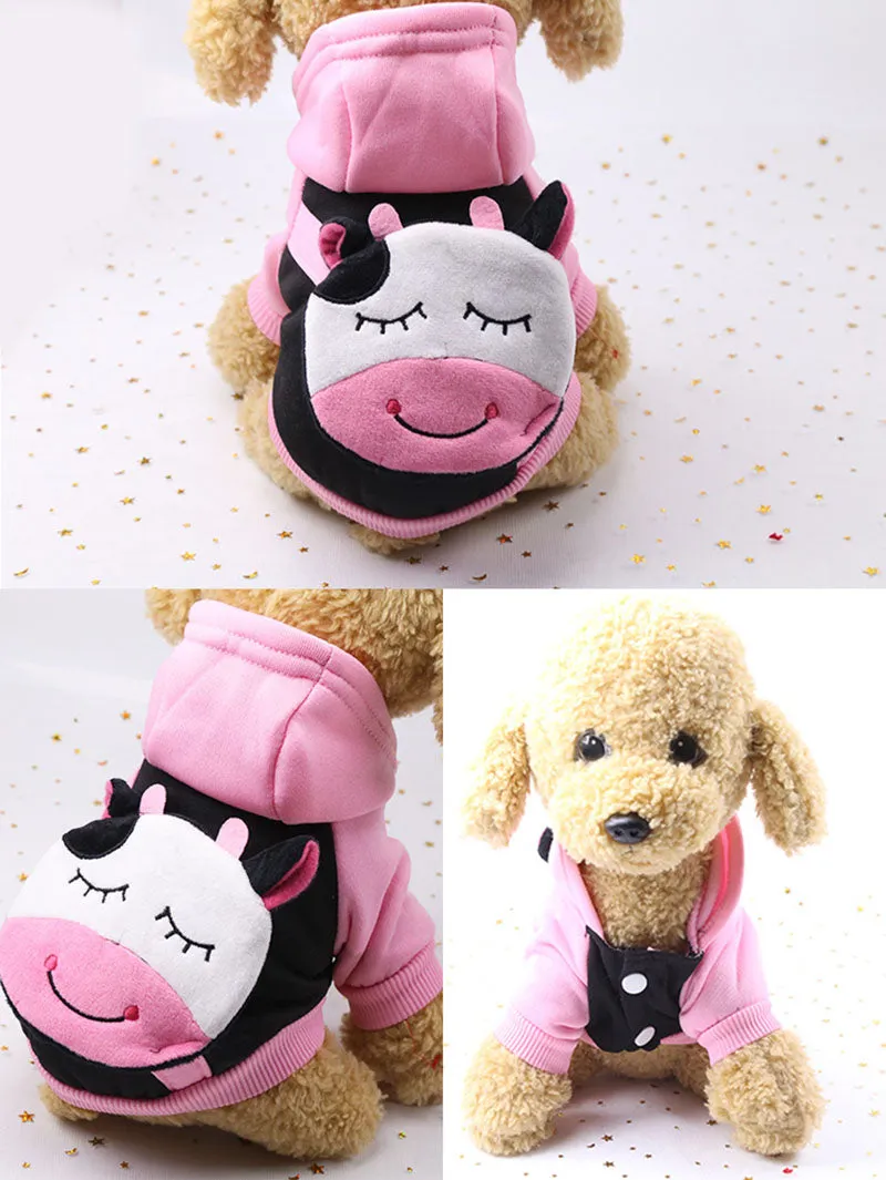 Cute Cartoon Cow Pocket Warm Fleece Lining Hoodie For Dogs