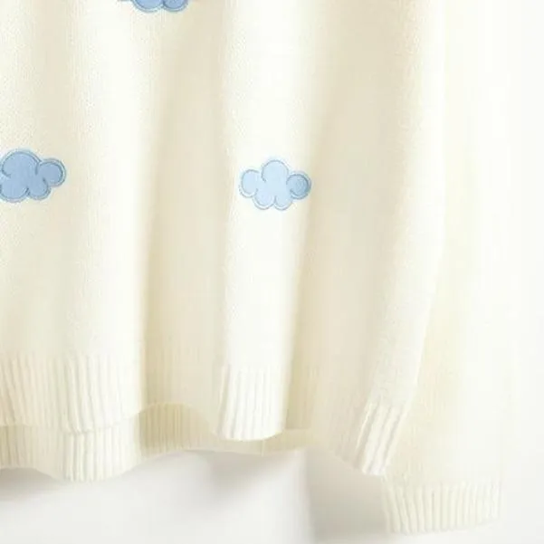 Cute Cloud Print Women's Jumper: 3D effect contrasting clouds