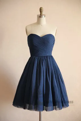 Cute Knee Length Navy Blue Tulle Homecoming Dress