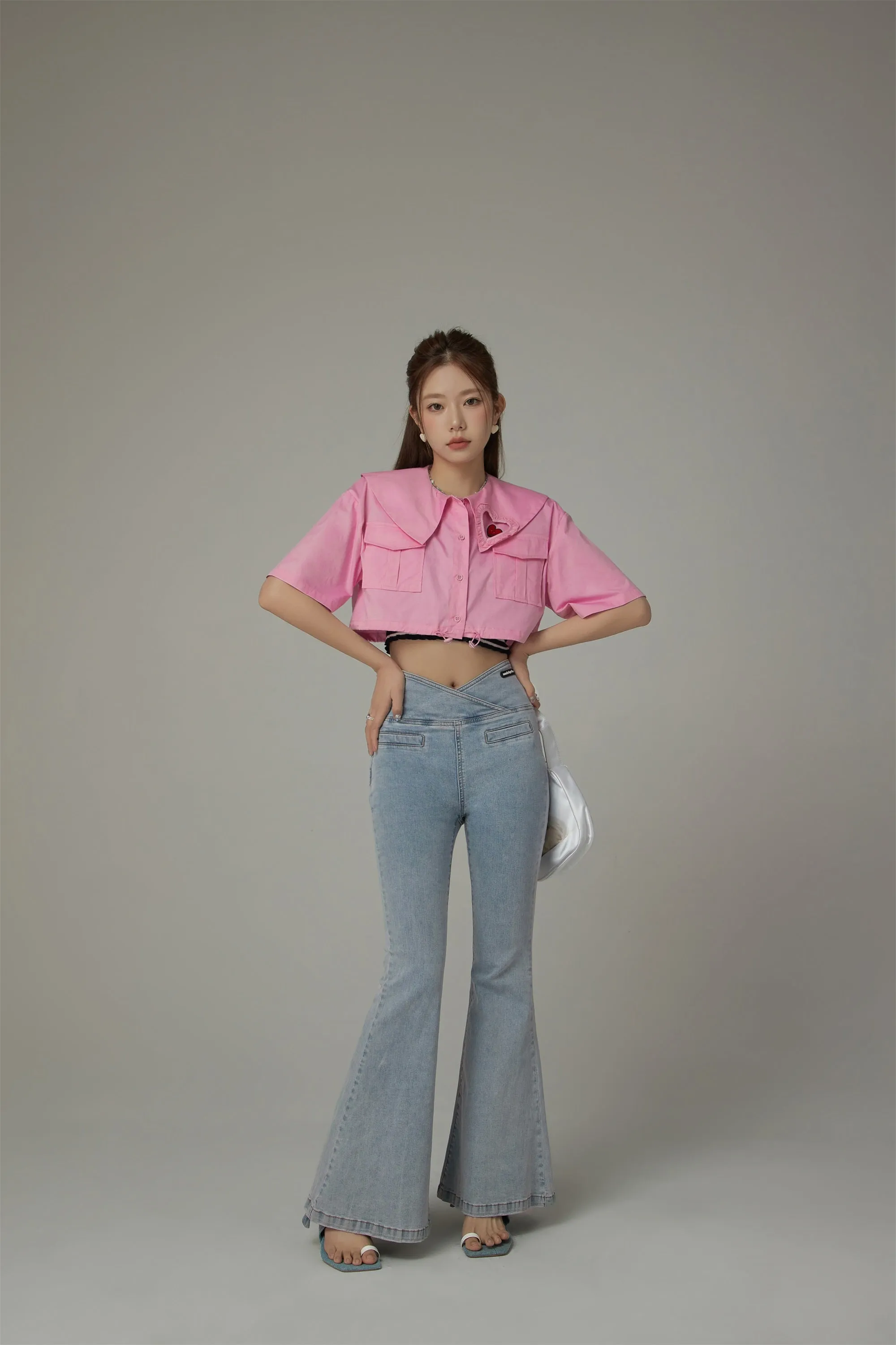 Doll Collar Cropped Shirt Jacket