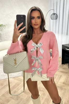 Eden baby pink sequin bow knit jumper