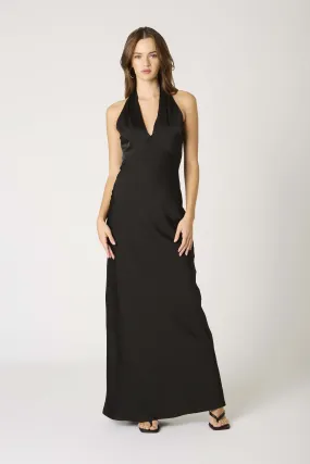 Elba Halter Plunge Neck Slip Maxi Dress Formal Gown - Black