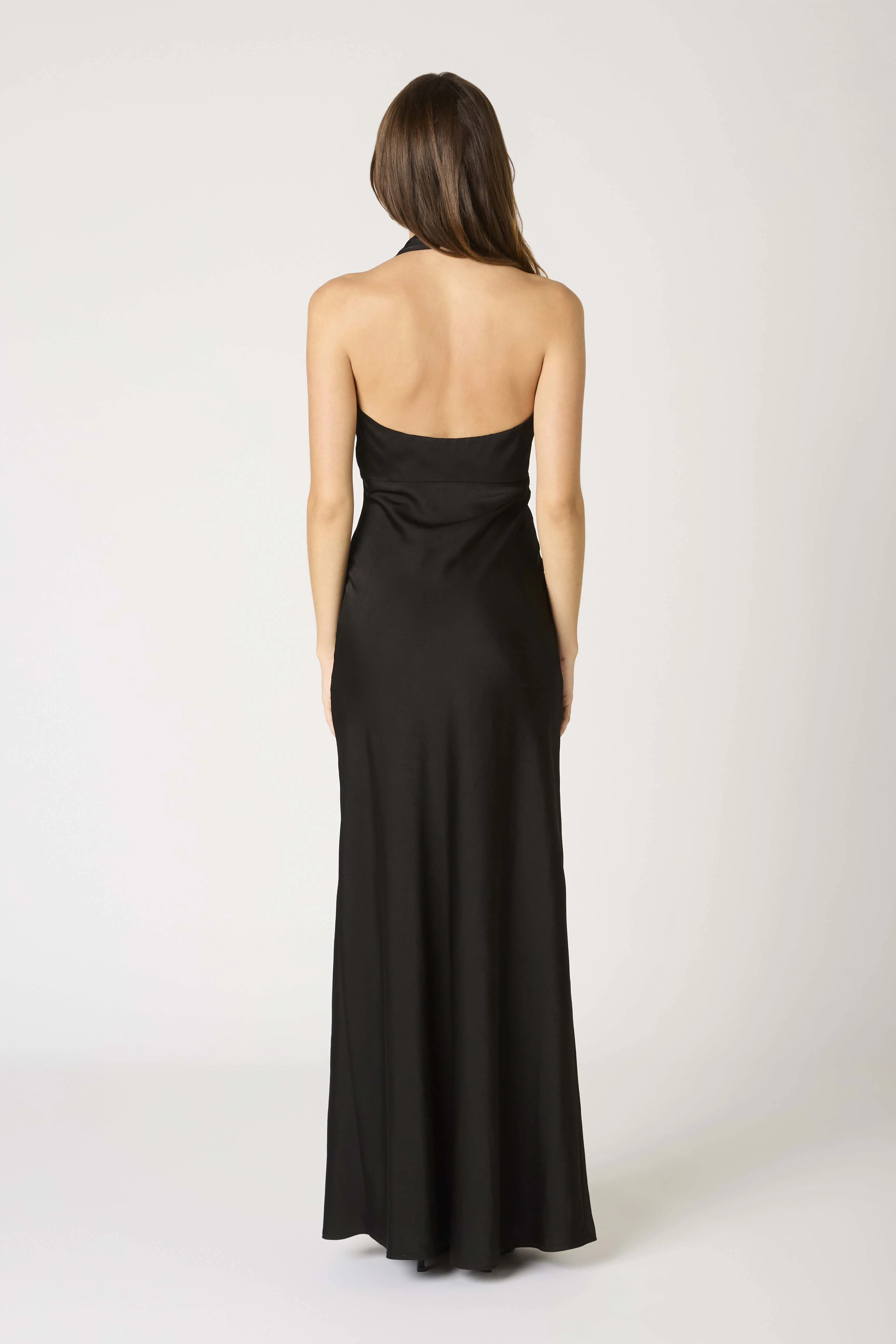 Elba Halter Plunge Neck Slip Maxi Dress Formal Gown - Black