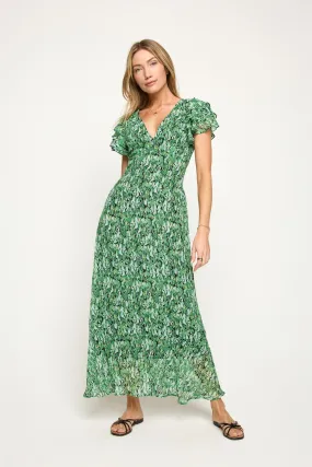 Elizabeth Ruffle Sleeve Smocked-Back Maxi