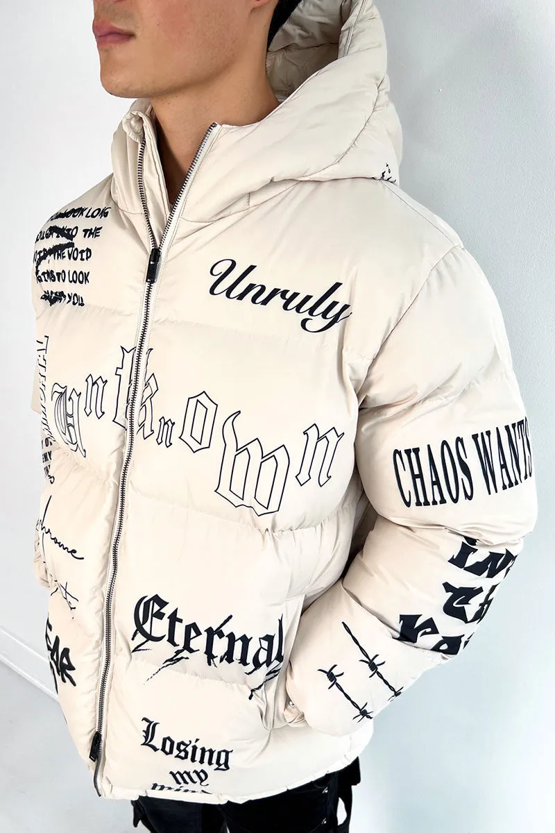 Eternal Graffiti Print Puffer Jacket - Off White