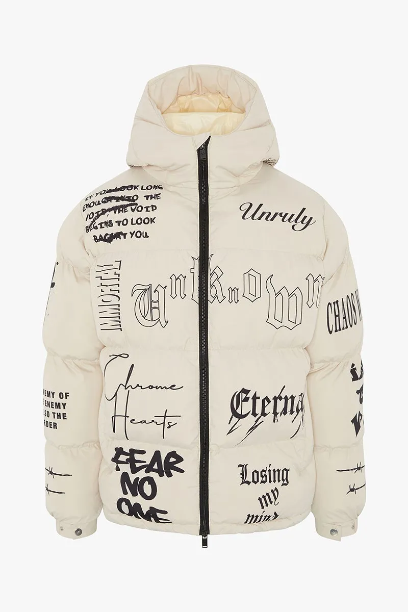 Eternal Graffiti Print Puffer Jacket - Off White