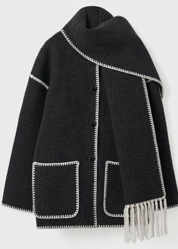 European Style Couture Single-Breasted Scarf Jacket