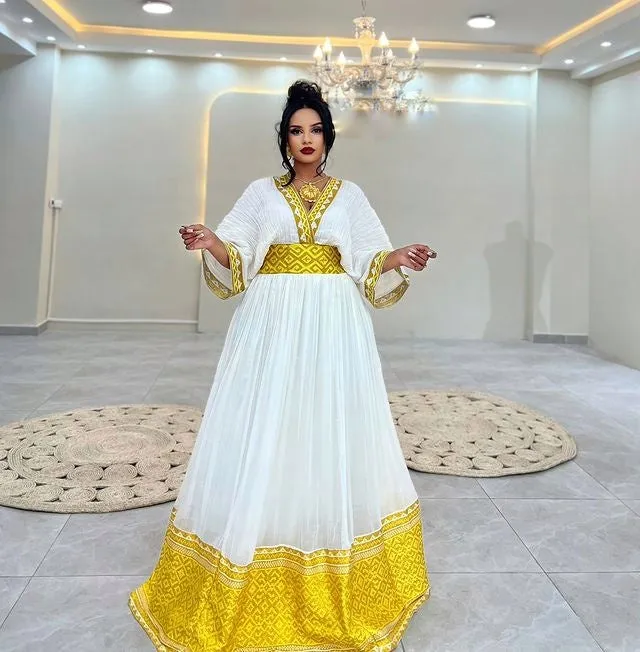 Exquisite Golden Yellow Habesha Dress Ethiopian Dress Design Stunning Habesha Kemis