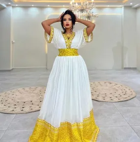 Exquisite Golden Yellow Habesha Dress Ethiopian Dress Design Stunning Habesha Kemis