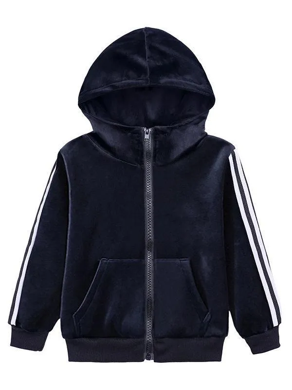 Fall 2-Piece Baby Toddler Boy Pleuche Tracksuit Hooded Jacket & Trousers