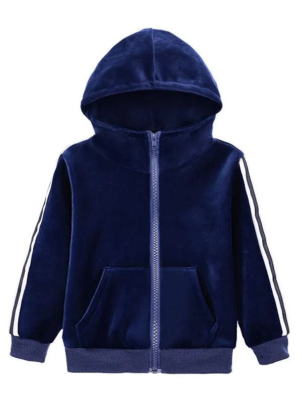 Fall 2-Piece Baby Toddler Boy Pleuche Tracksuit Hooded Jacket & Trousers