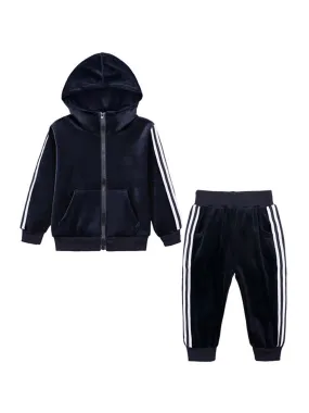 Fall 2-Piece Baby Toddler Boy Pleuche Tracksuit Hooded Jacket & Trousers