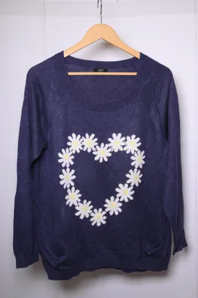 F&F Blue with White Flowers Sweatshirt - Large