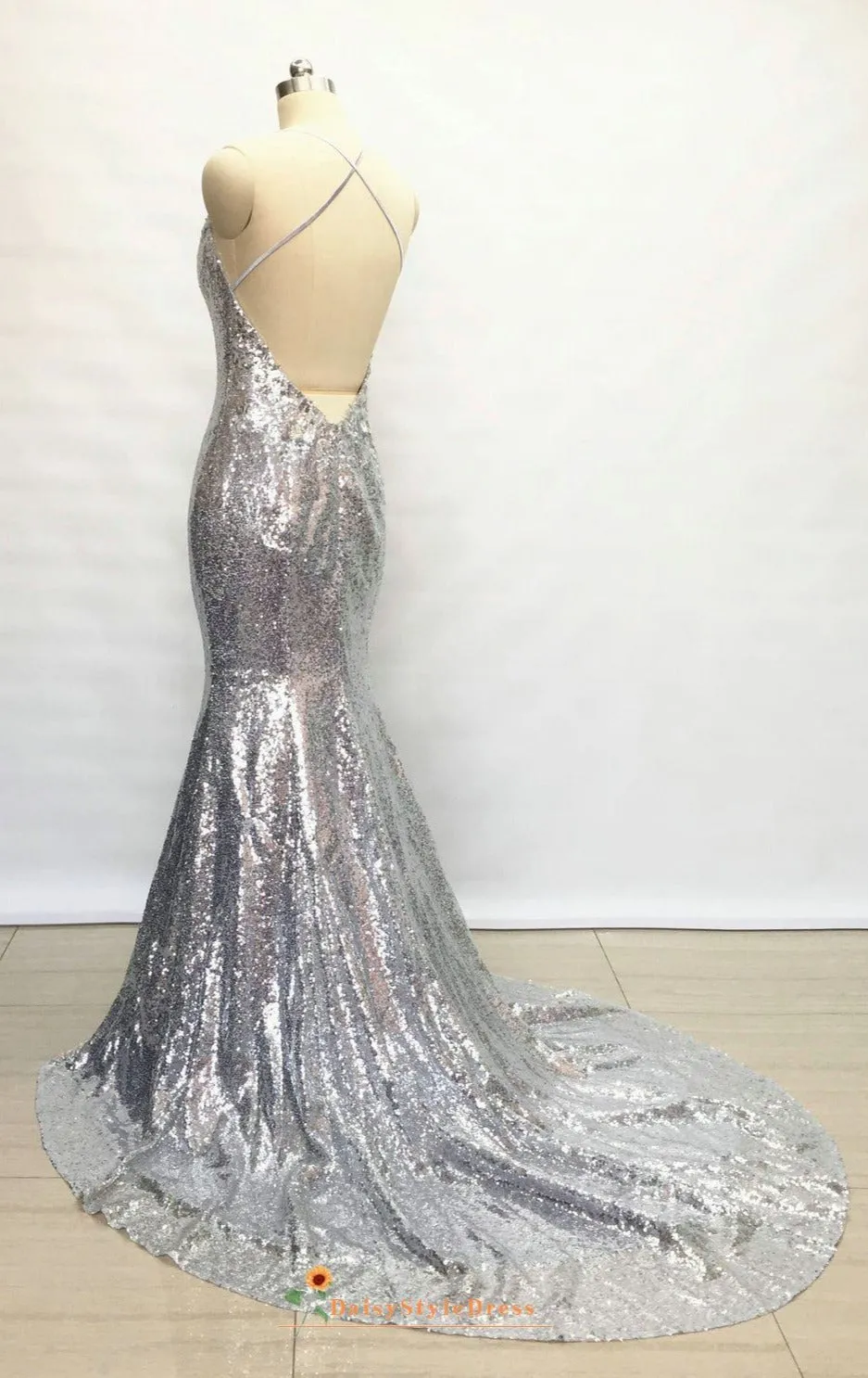 Fitted Silver Sequins Pageant Dress