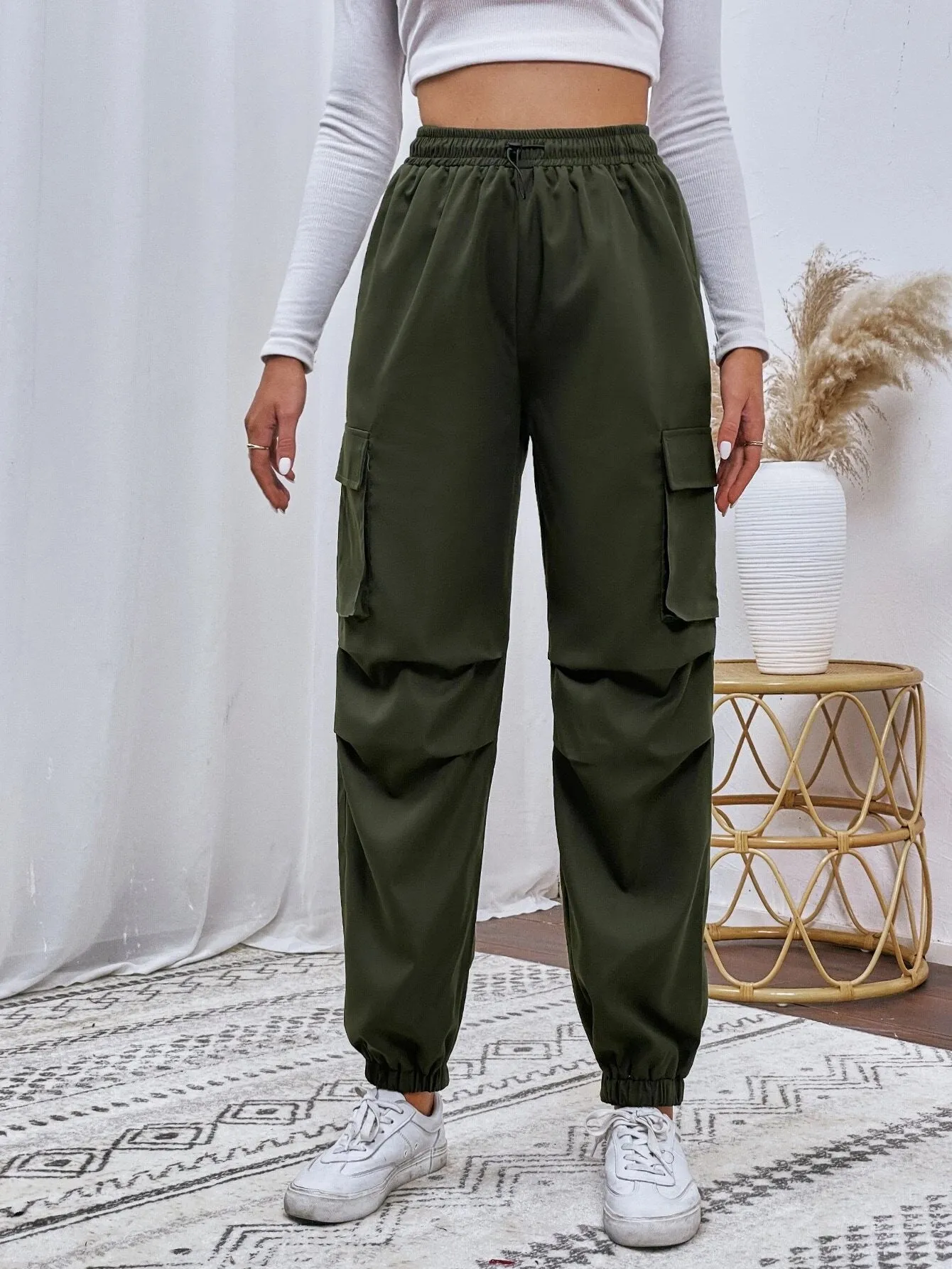 Flap Pocket Drawstring Cargo Pants