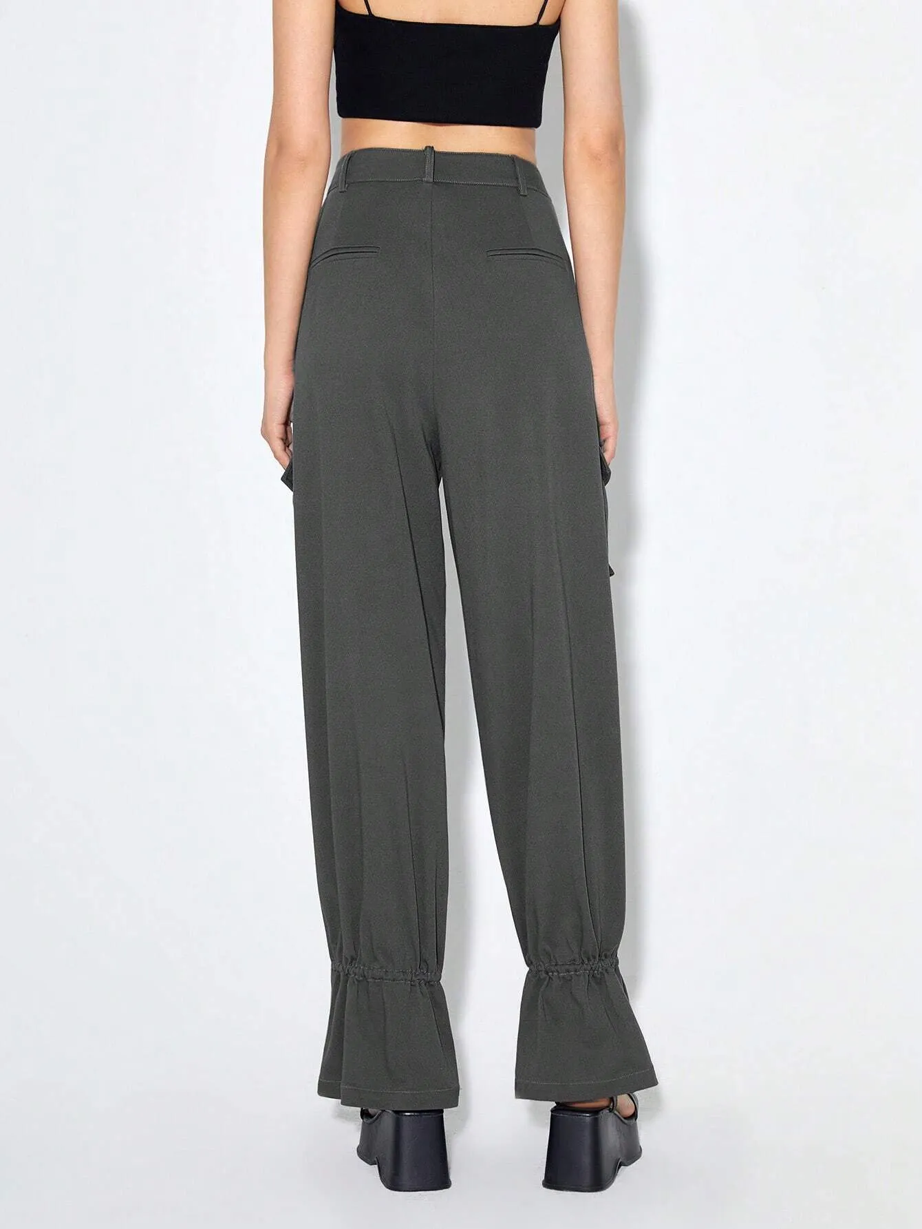 Flap Pocket Side Knot Hem Cargo Pants