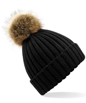 Fur pop pom chunky beanie | Black