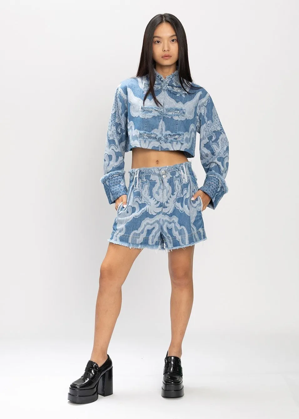 GIANT DRAGON DENIM CROPPED KUNG FU JACKET