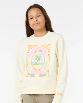 Girls Island Bliss Art Crew Sweatshirt in Bone