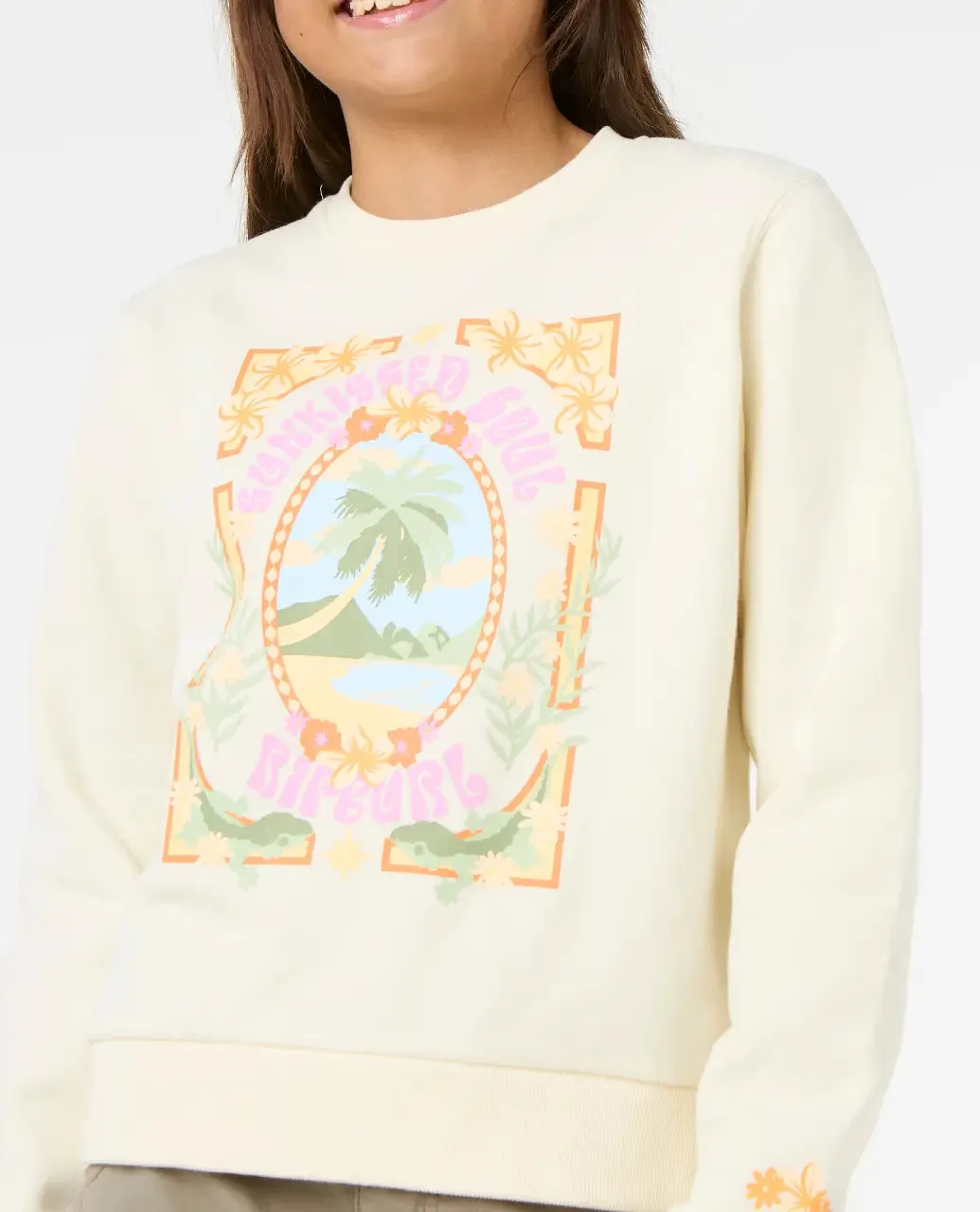 Girls Island Bliss Art Crew Sweatshirt in Bone