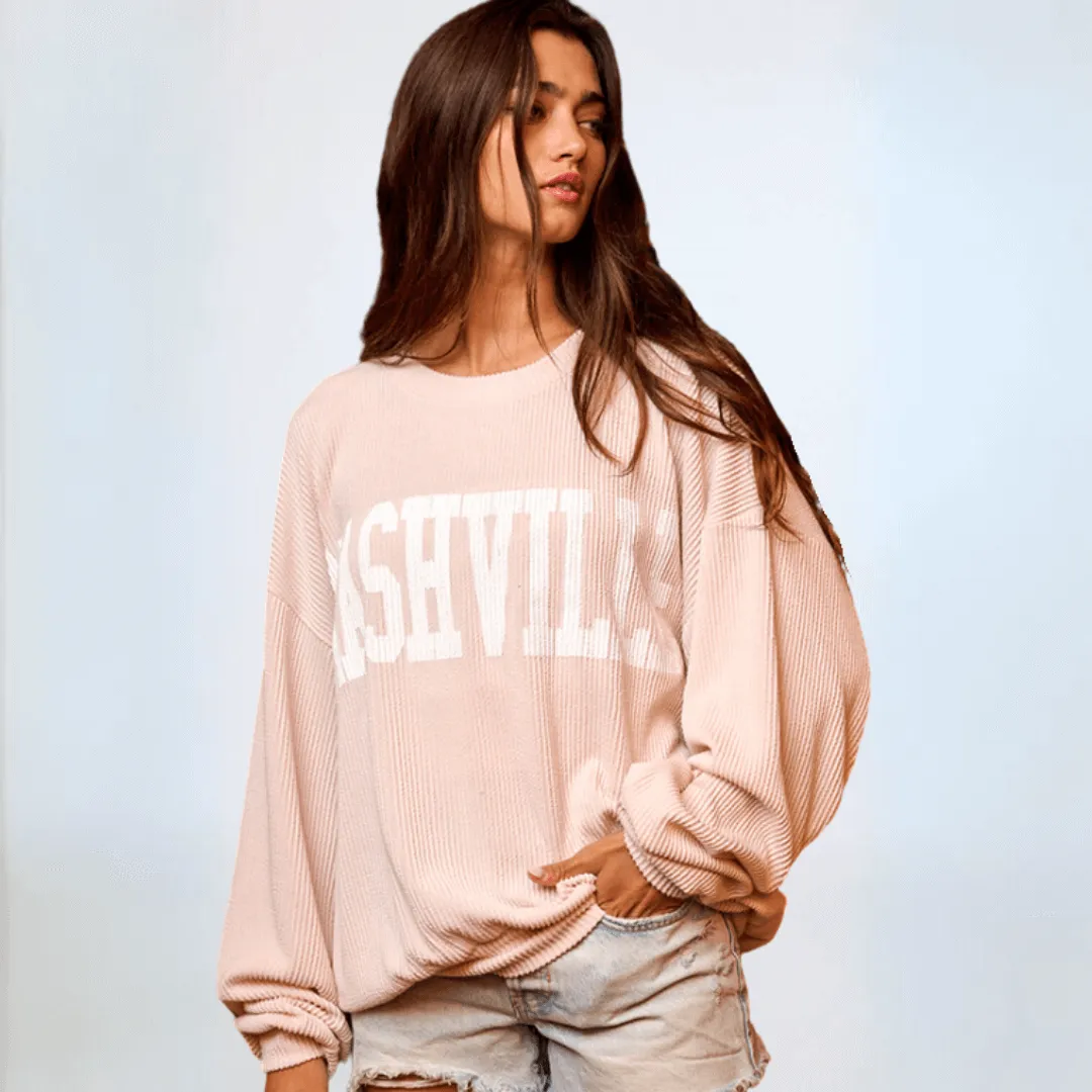 Graphic "NASHVILLE" Oversized Sweatshirt Made in USA