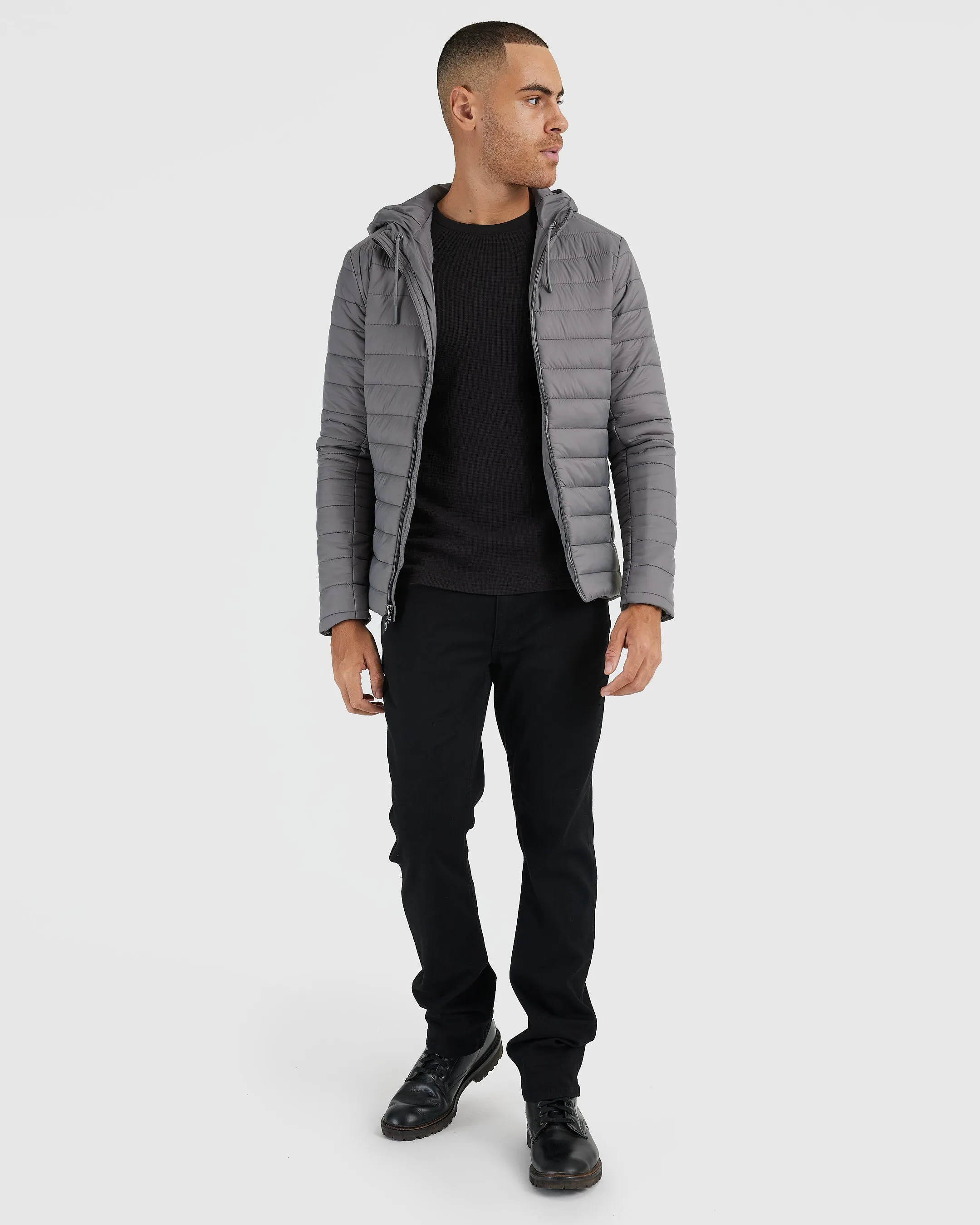 Gunmetal Hooded Puffer Jacket