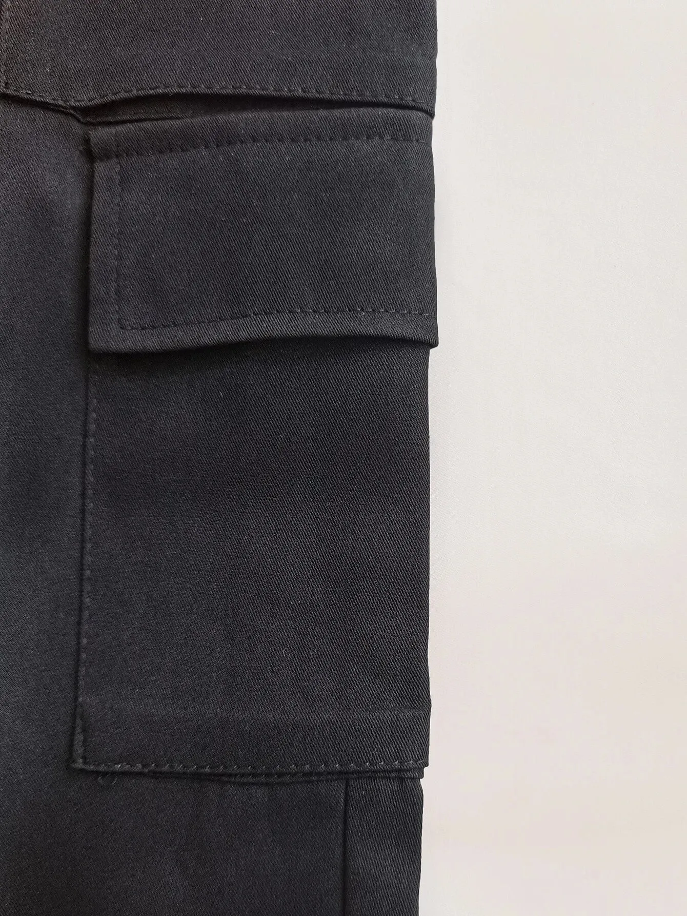 High Waist Solid Flap Pocket Cargo Pants