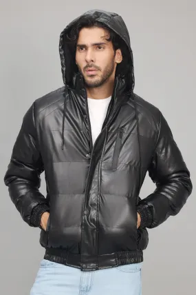 HOODED PUFFER JACKET-BLACK