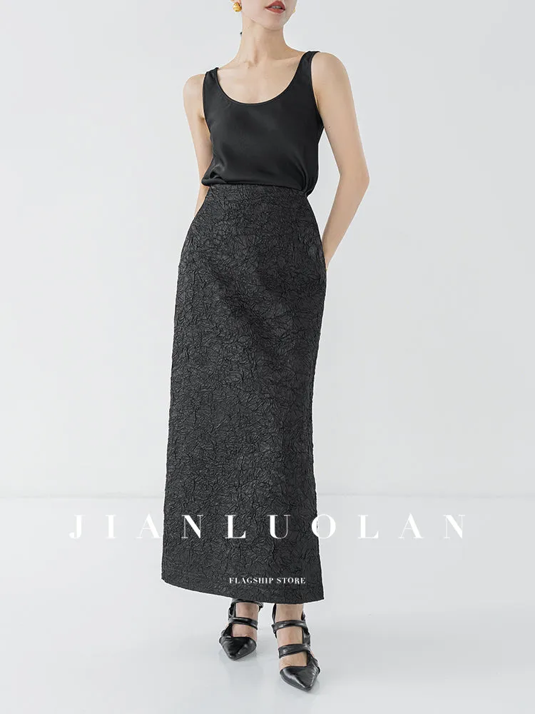 Huanzi heavy pressed stylish anti-wrinkle side slit high-end straight skirt - Ruma