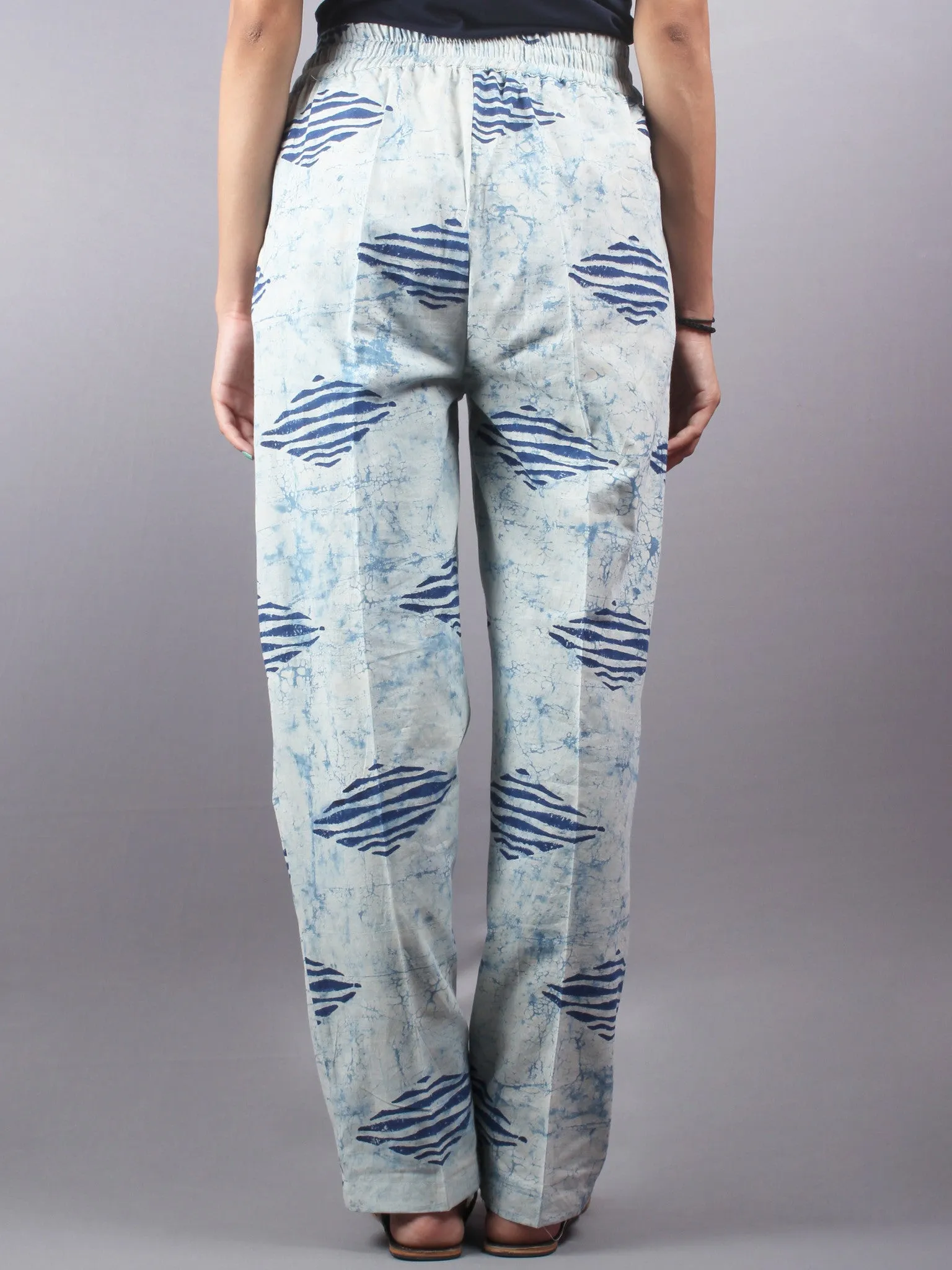 Indigo Hand Block Printed Elasticated Waist Trousers- T0317002