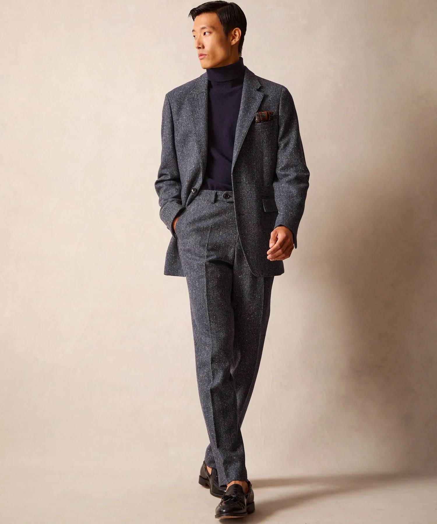 Italian Donegal Sutton Suit in Steel Blue Herringbone