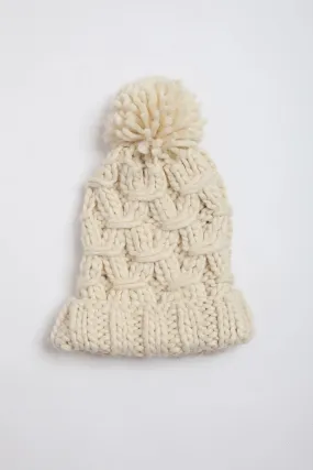 Ivory Pom Pom Beanie Hat