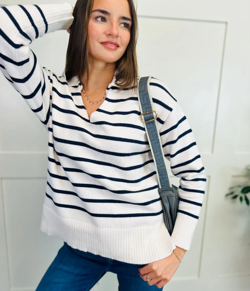 Ivory Striped Collared Jumper