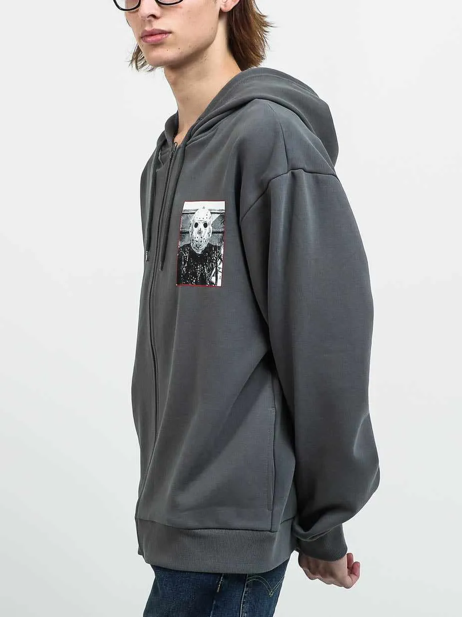 Jason You're All Doomed Gray Zip Up Hoodie