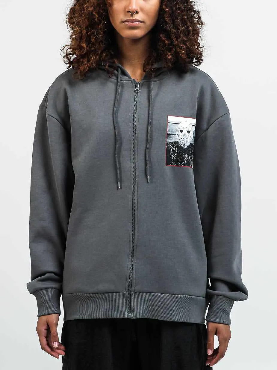 Jason You're All Doomed Gray Zip Up Hoodie