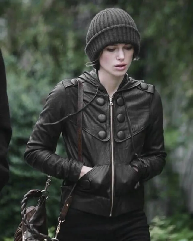 Keira Knightley Hooded Leather Jacket