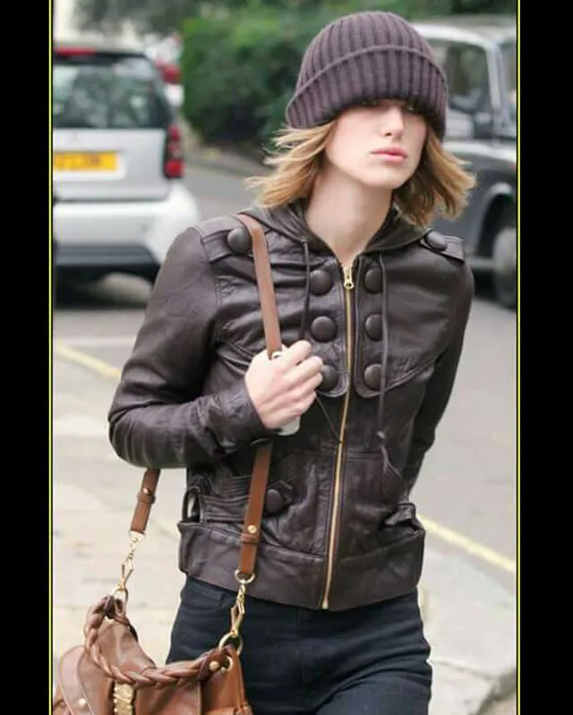 Keira Knightley Hooded Leather Jacket