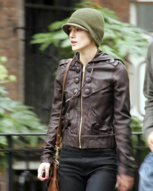 Keira Knightley Hooded Leather Jacket