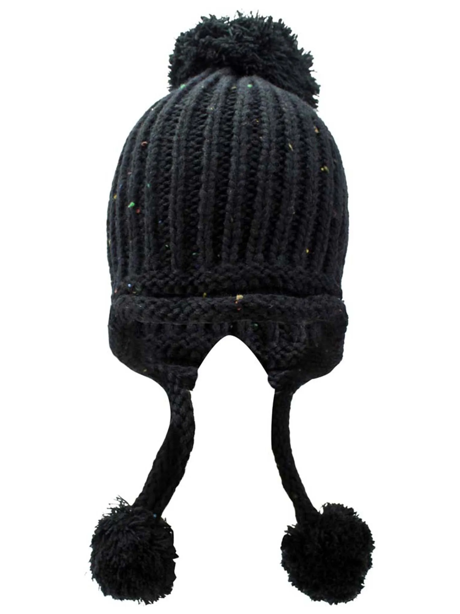 Knit Slouchy Tibetan Hat With Pom Poms