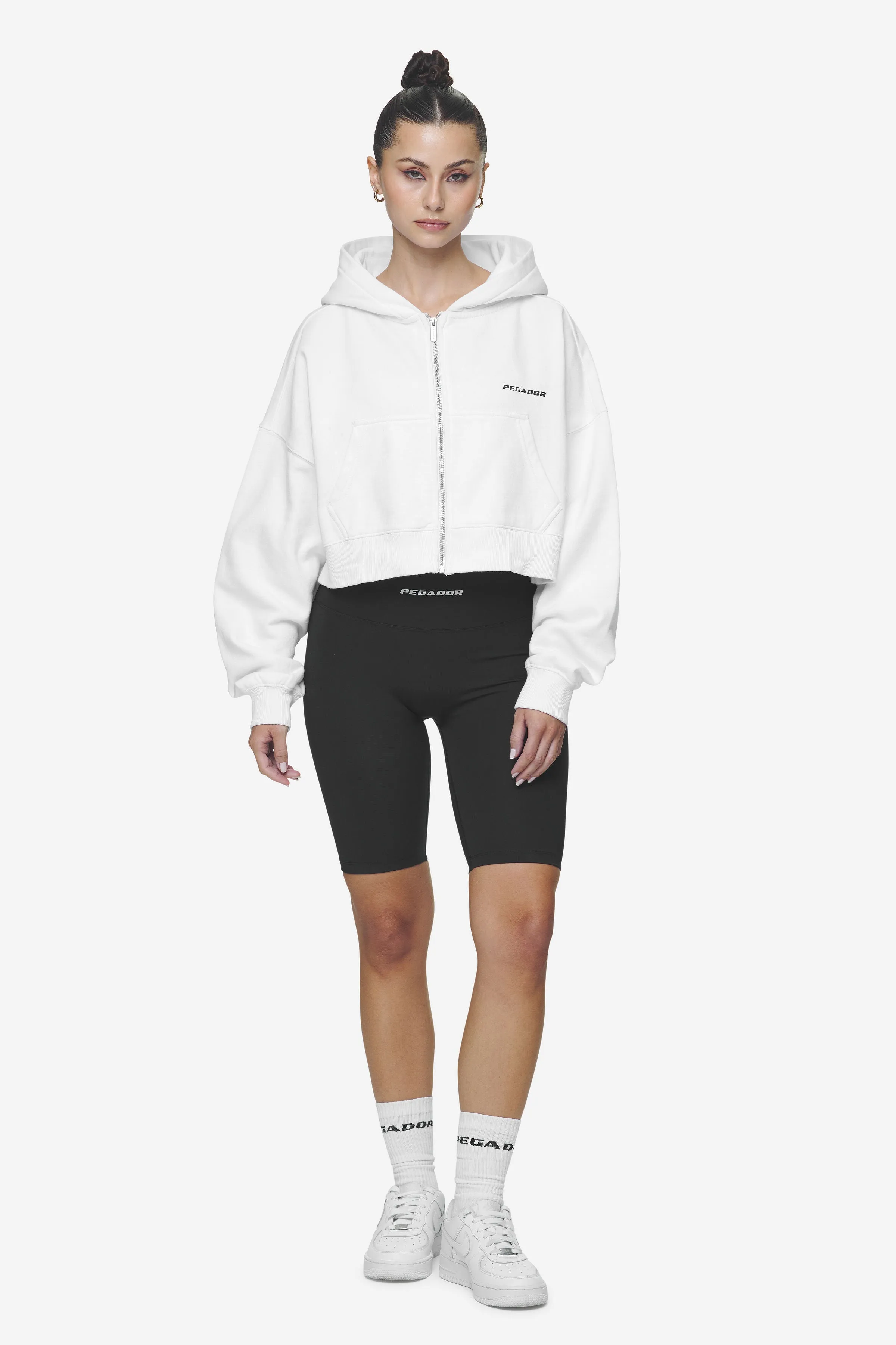 Lana Logo Cropped Sweat Jacket White Black