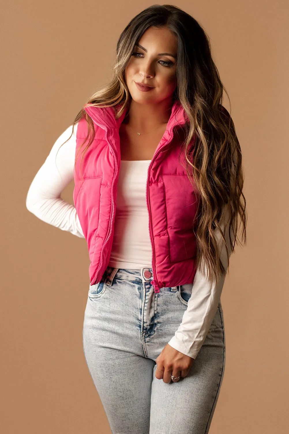 Last To Know Cropped Puffer Vest (Fuschia) | FINAL SALE