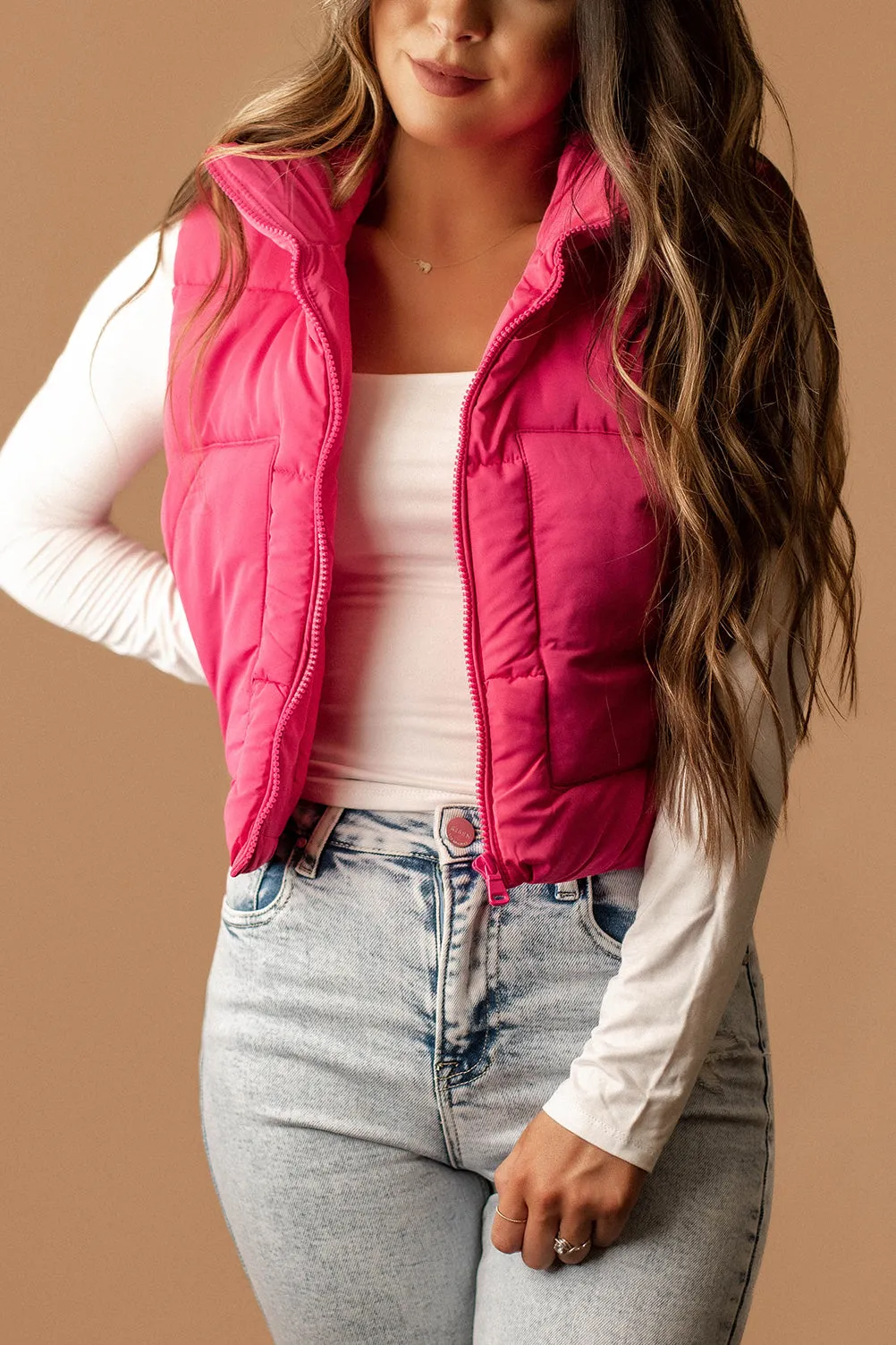 Last To Know Cropped Puffer Vest (Fuschia) | FINAL SALE