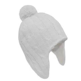 Living Textiles | Cable Knit Sherpa Pompom Beanie - Pure white 0-6mths