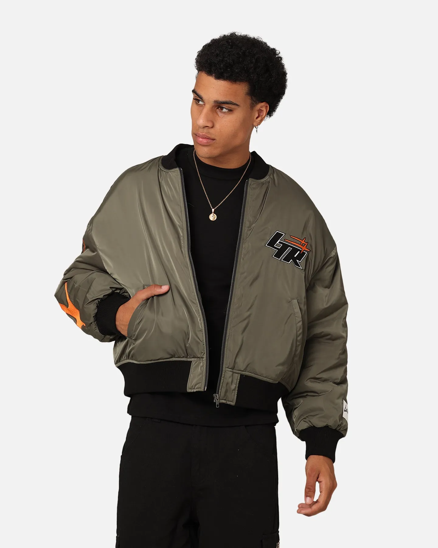 Loiter Shadow Cropped Bomber Jacket Khaki