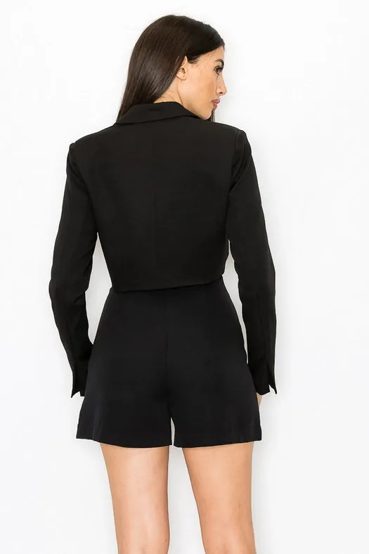 Long Sleeve Cropped Jacket with Collar BLACK