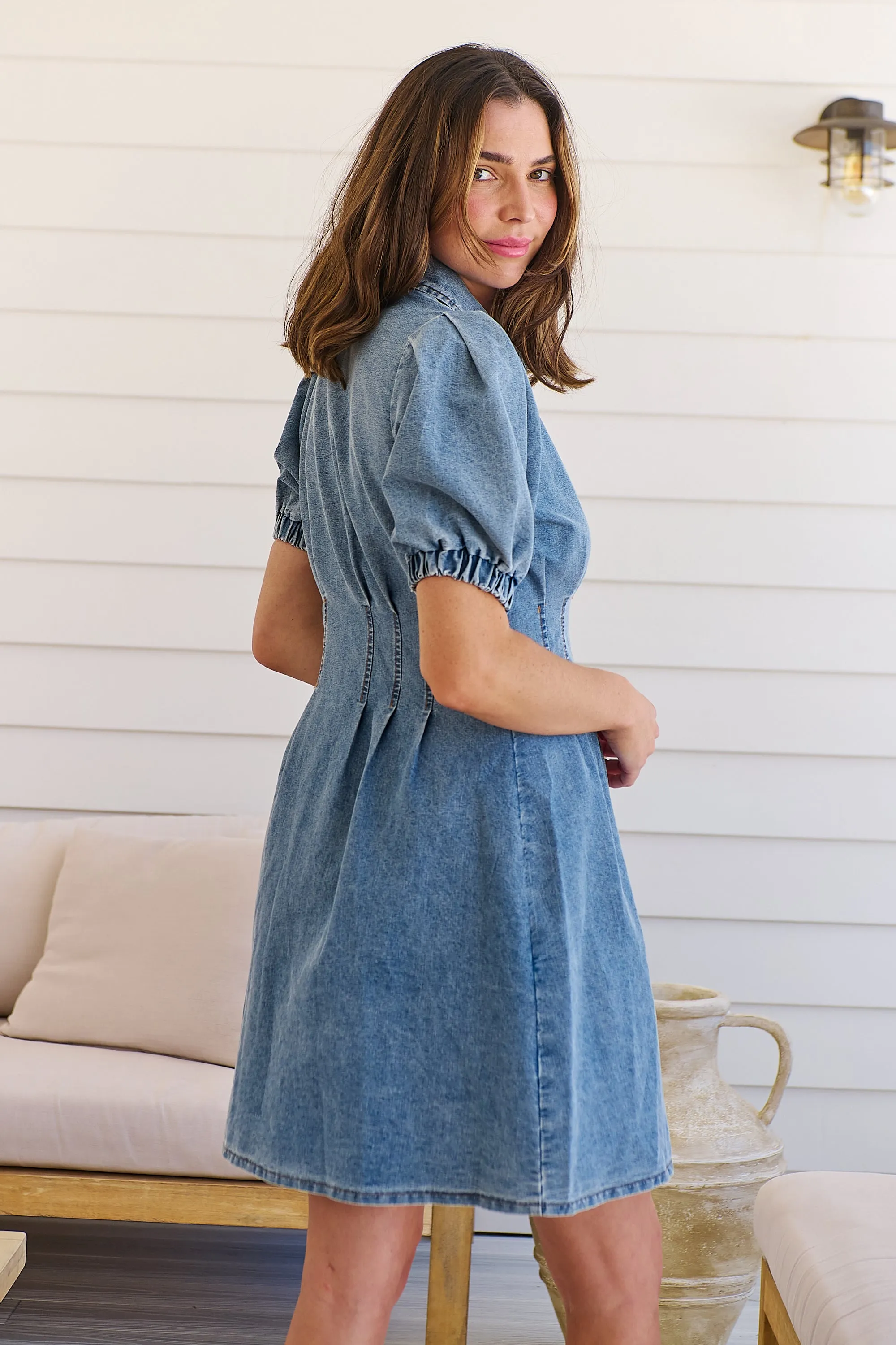 Lucinda Puff Sleeve Denim Dress