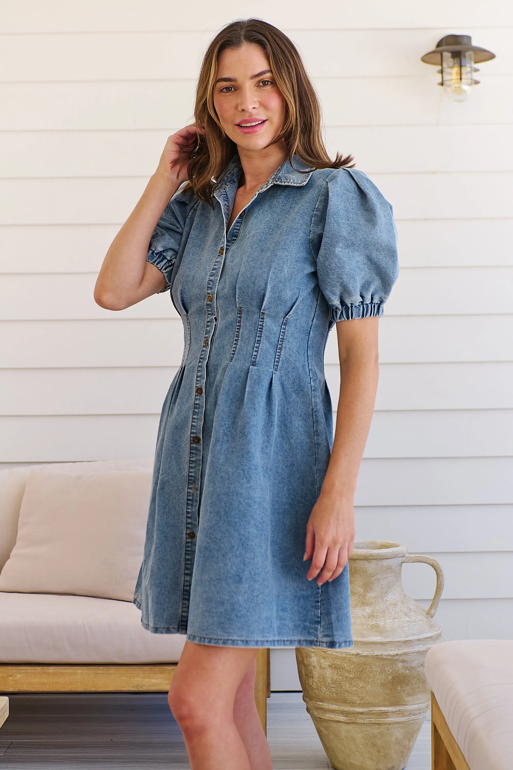 Lucinda Puff Sleeve Denim Dress