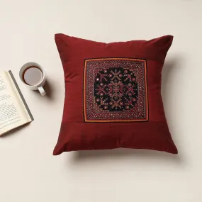 Maroon - Kutch Neran Hand Embroidery Cotton Cushion Cover (16 x 16 in)